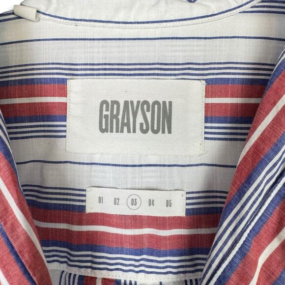 Grayson The Hero Red White Blue Stripe Long Sleeve Button Up Americana Shirt - Picture 13 of 16